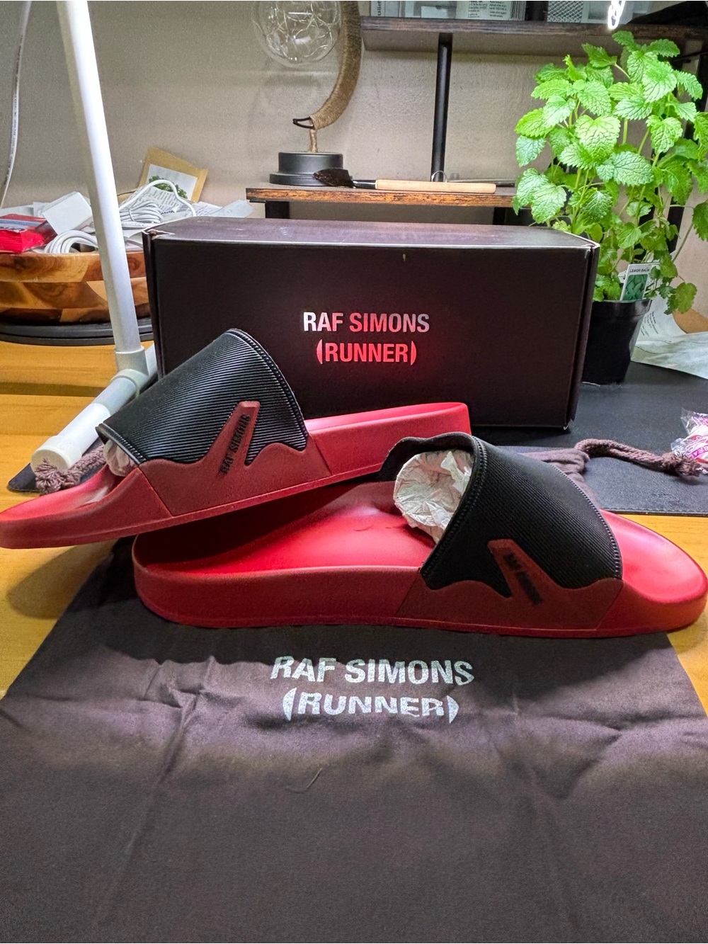 RAF SIMONS ‘ASTRA” BLACK AND RED FLIP FLOPS MENS 100% AUTHENTIC.